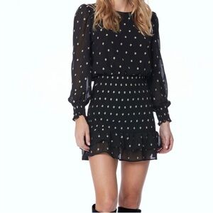 Saltwater Luxe Elegant Black Polka Dot Long Sleeve Mini Dress